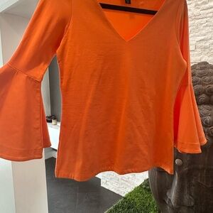 Brand New Orange Scoop Neck Top 3/4 Flared Sleeve Small